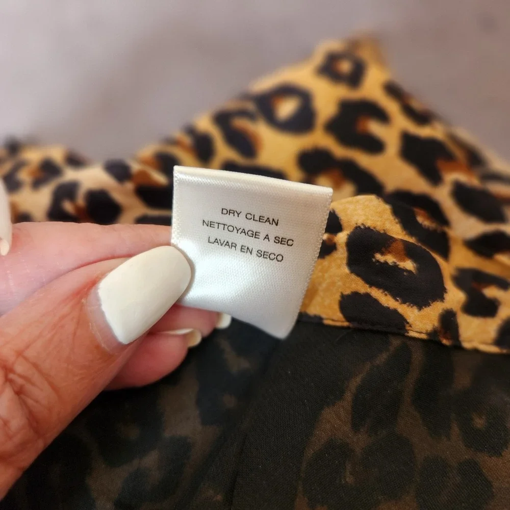 MICHAEL Michael Kors 100% Silk Leopard Print Lined Midi A-Line Skirt Size 8